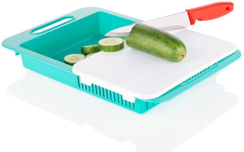 COZORIN 3 in 1 Multi-color Chopping Board with Tray and Strainer Plastic Cutting Board(Multicolor Pack of 1 Dishwasher Safe)