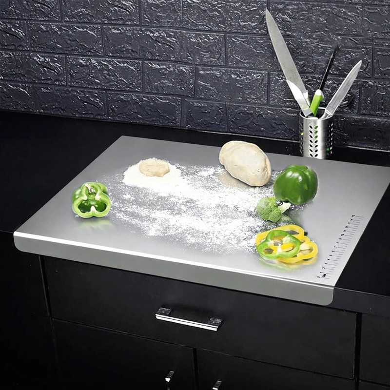 CityBastion Stainless Steel Chopping Board with Handle Double-Sided Non-Stick Cutting Stainless Steel Cutting Board(Silver Pack of 1 Dishwasher Safe)