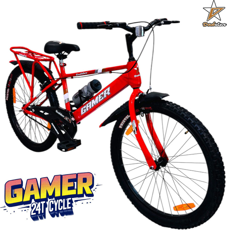 DADSTAR GAMER 24T CYCLE FOR AGE 9-12 YEARS 24INCH BICYCLE FOR 5.5FT HEIGHT SINGLE SPEED 24 T (inch) BMX Cycle(Single Speed, Red, Rigid)