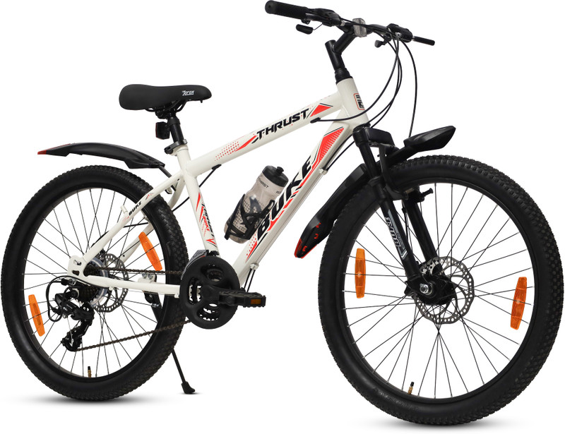 Buke Thrust 24T Mountain Cycle, Dual Disc Brake, Front Suspension For Men 24 T (inch) Mountain Cycle(21 Gear, White, Rigid)