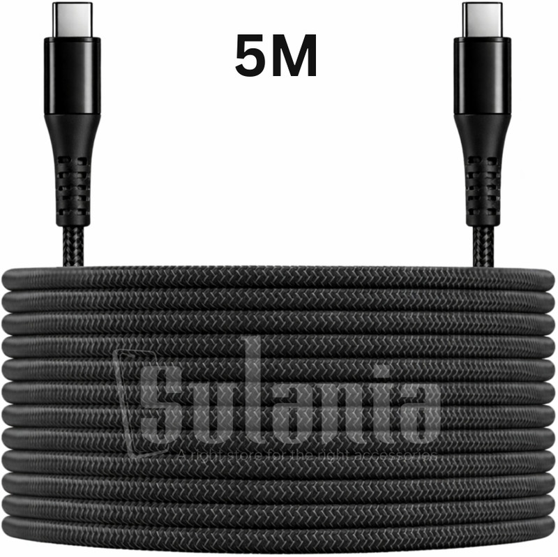 Sulania Type C 5 m 240W Type C to Type C 5 Meter Nylon Braided with E Mark Chip Datacable(Compatible with All Type C Devices, Black)