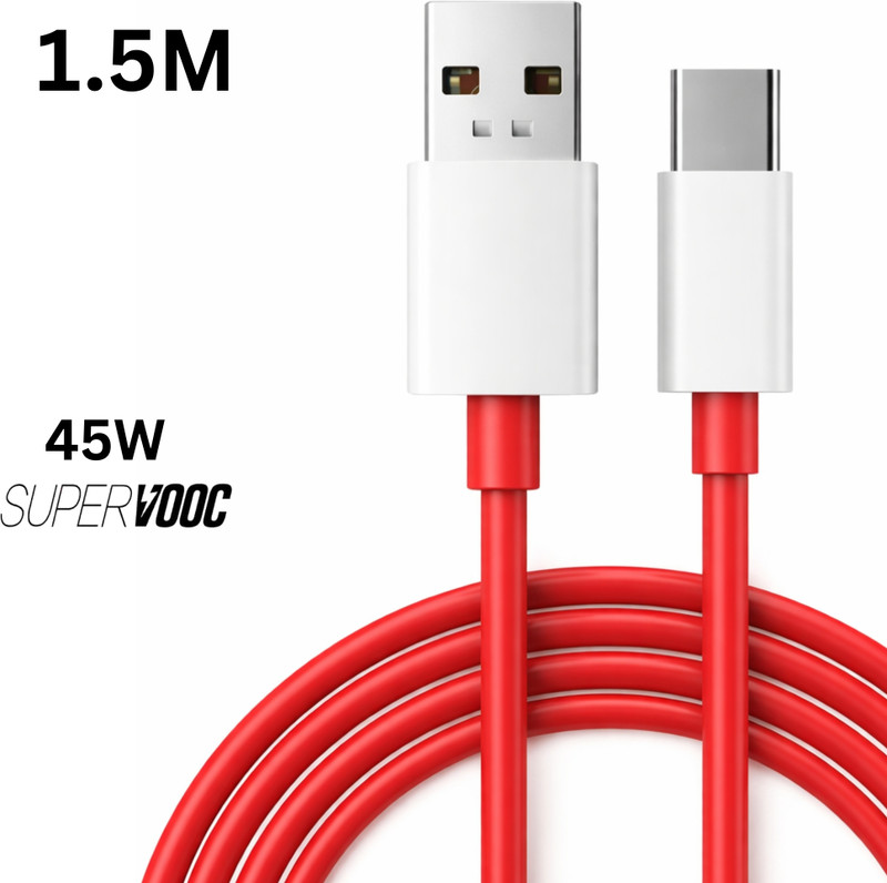 MegVolt USB Type C Cable 4 A 1.5 m TPE 45W Fast Charging Cable Type C 1.5 Meter Data Transfer(Compatible with Oneplus, oppo, Realme, Redmi, Xiaomi, power bank, Bluethoth, Red, One Cable)