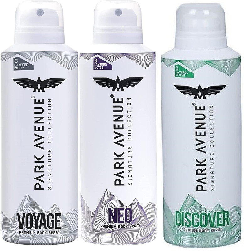 PARK AVENUE Voyage , Neo , Discover Pemium Body Spray, 150ml (Pack of 3) Body Spray - For Men & Women(450 ml, Pack of 3)