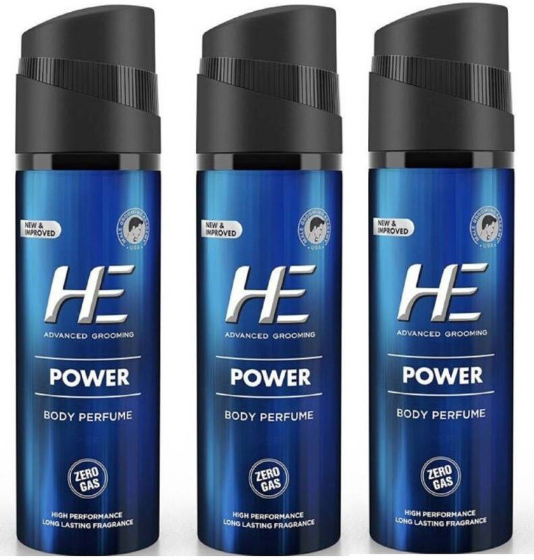 HE POWER No-Gas Perfume Body Spray - For Men (120 ml, Pack of 3) Deodorant Spray - For Men(360 ml, Pack of 3)