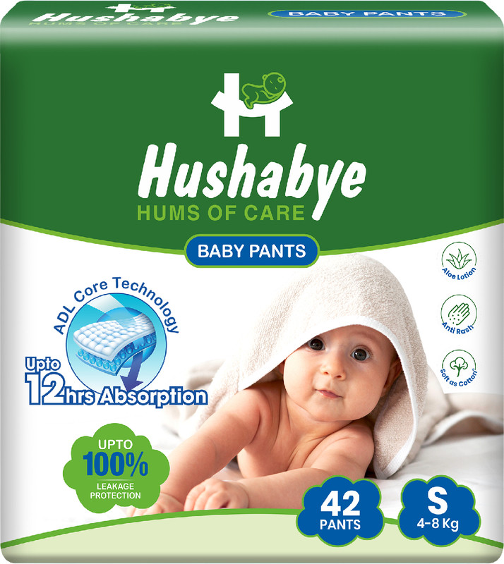 Hushabye Baby Diaper Pants with Aloe Lotion, Anti-Rash | Small(4-8kg), Pack Of 1 - S(42 Pieces)