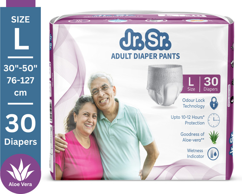 Jr. Sr. Pull-up Pants with Wetness Indicator | 61-102 cm (24"-40") | Pack of 1 | Adult Diapers - M(10 Pieces)