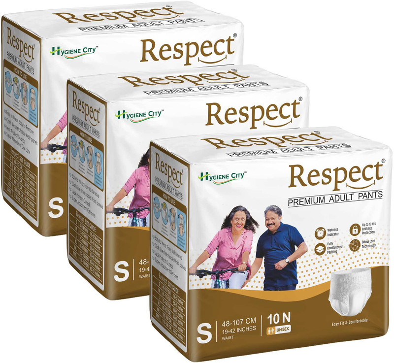 RESPECT Unisex Pull-Up Pants, 10hrs Absorption | Waist Size (40-64inch) | Pack of 1 - XXL(10 Pieces)