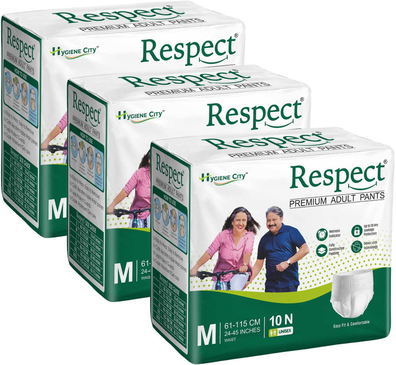 RESPECT Unisex Pull-Up Pants, 10hrs Absorption | Waist Size (19-42inch) | Pack of 1 - S(10 Pieces)