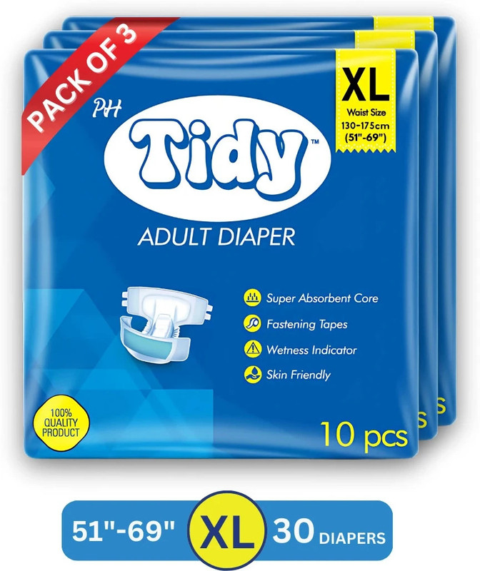 PH TIDY Tape Style Super Absorbent | Unisex | Waist Size (44-61 Inches) Adult Diapers - L(30 Pieces)