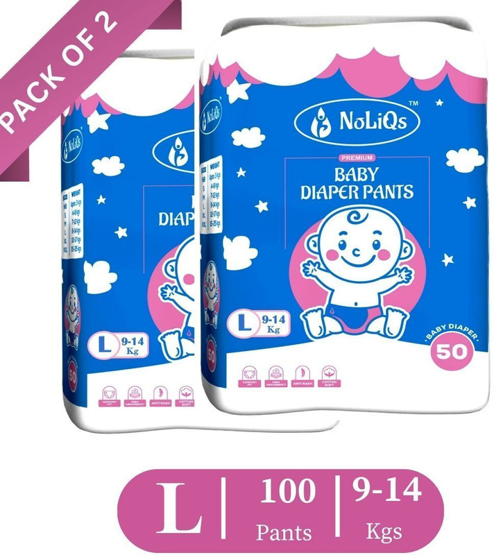 noliqs Easy Dry Feel Baby Diaper Pants with 10 hrs absorption | Large Pant Diapers - L(100 Pieces)