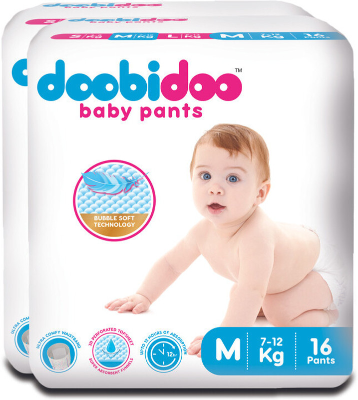 Doobidoo BabyPants Medium Size Rash Free Soft Diapers Anti-Leak Highly Absorbent 7-12Kg - M(32 Pieces)