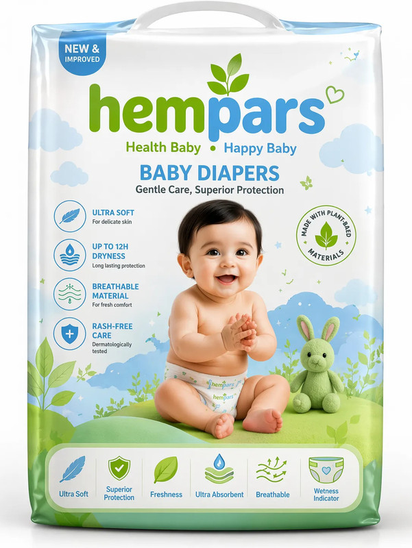 Hempars Ultra soft diapers with alovera gel protection. Diaper Bag Dispenser(1 Bags)