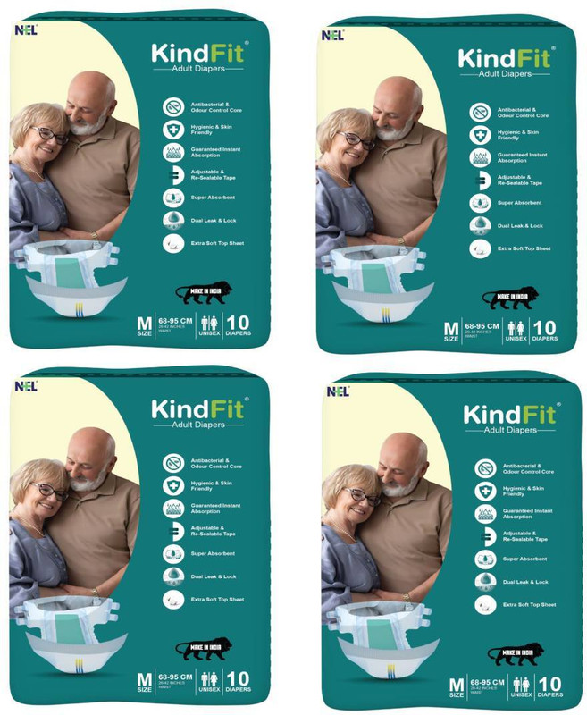 KINDFIT Tape Style Adult Diapers, Medium, Pack of 4 (40 units) Adult Diapers Adult Diapers - M(40 Pieces)