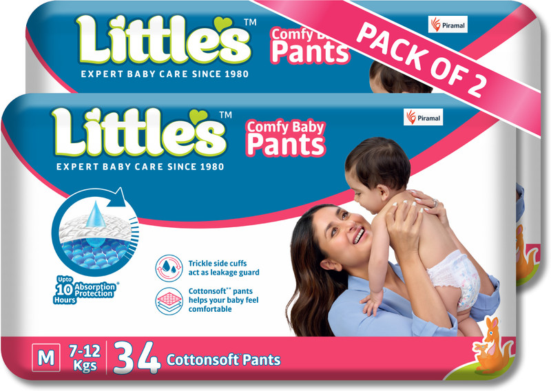 Little's Comfy Baby Pants, Standard, Medium, 34 Count With 10 Hours Absorption Protection - M(68 Pieces)