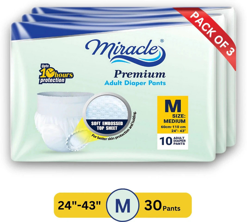 miracle Pants Style | Upto 10 hours Protection | Unisex | Waist Size (40"-56") Adult Diapers - L(10 Pieces)