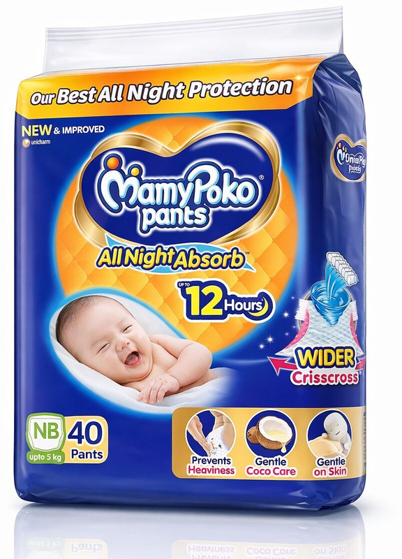 MAMYPOKOPANTS All Night Absorb Pant Style Baby Diapers For New Born Size Ideal for upto 5Kgs - XS(40 Pieces)
