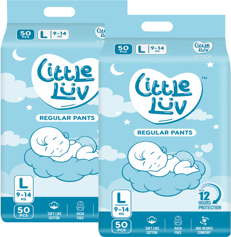 Little Luv Baby Diaper Pants with 12hrs Absorption, Anti-Rash | Large (9-14kg), Pack Of 2 - L(100 Pieces)