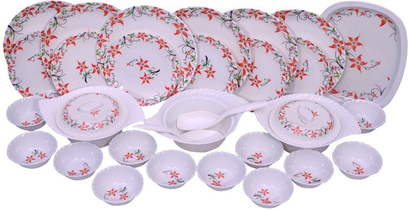 CARNIVAL Melamin Smart Round(505)Beautyful Dinner Set/Lunch&Dining Set 32 Pcs of Melamine Dinner Set(White, Microwave Safe)