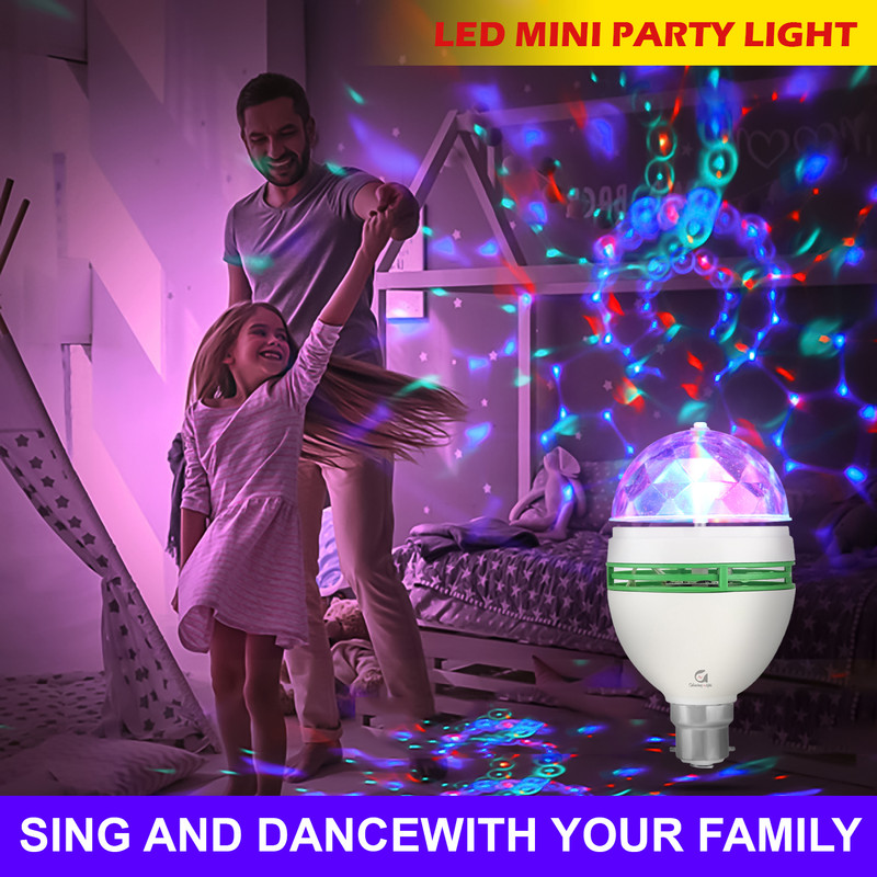 SUNINOW 360 Degree LED Lamp 3W RGB Projector Crystal Auto Rotating Color Changing Lamp Single Disco Ball(Ball Diameter: 2.5 cm)
