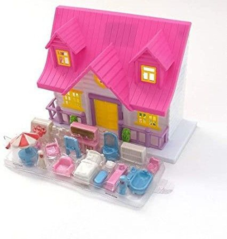 MGT CREATION Foldable & Openable Door with Furniture, 100% Non-Toxic Doll House Set(Multicolor)