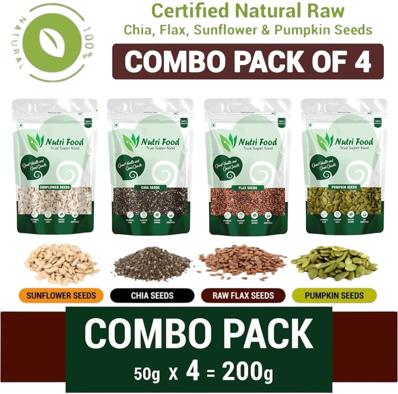Nutri Food Certified Organic Raw Combo Seeds Value Pack(200 g, Pack of 4)
