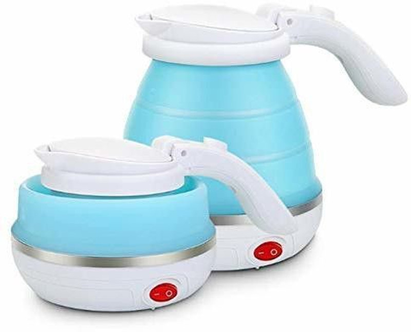 SURABHI Travel Fold-able Food Grade Electric Kettle Portable Silicone Collapsible Kettle 110-220V 650ML for Most Travel and Home & Office Use Electric Kettle(0.6 L, Blue)