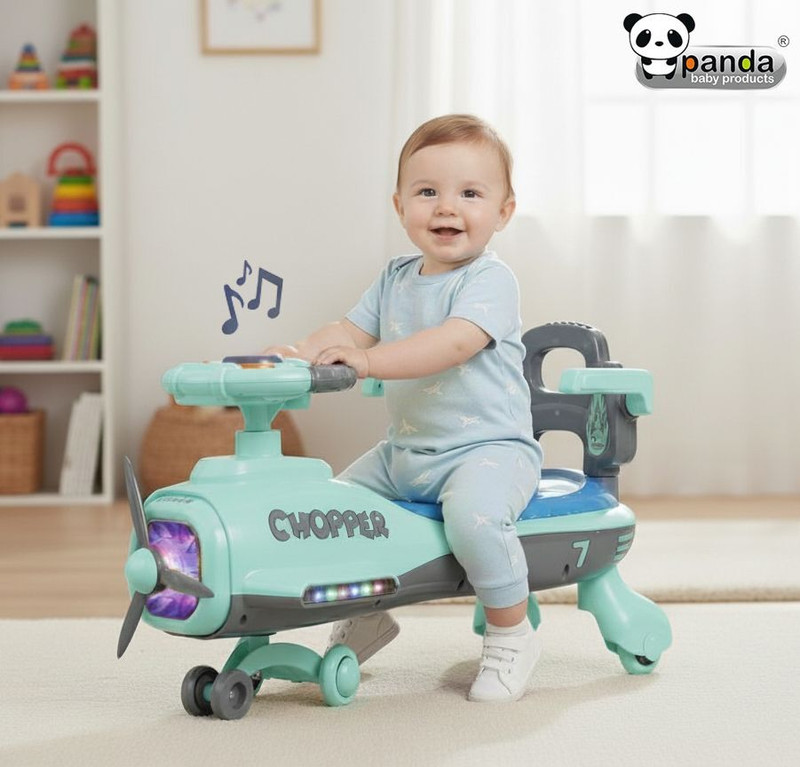 PANDA BABY PRODUCTS Swing Car Chopper for Kids with Music & Horn Steering Light Rideons & Wagons Non Battery Operated Ride On(Green)