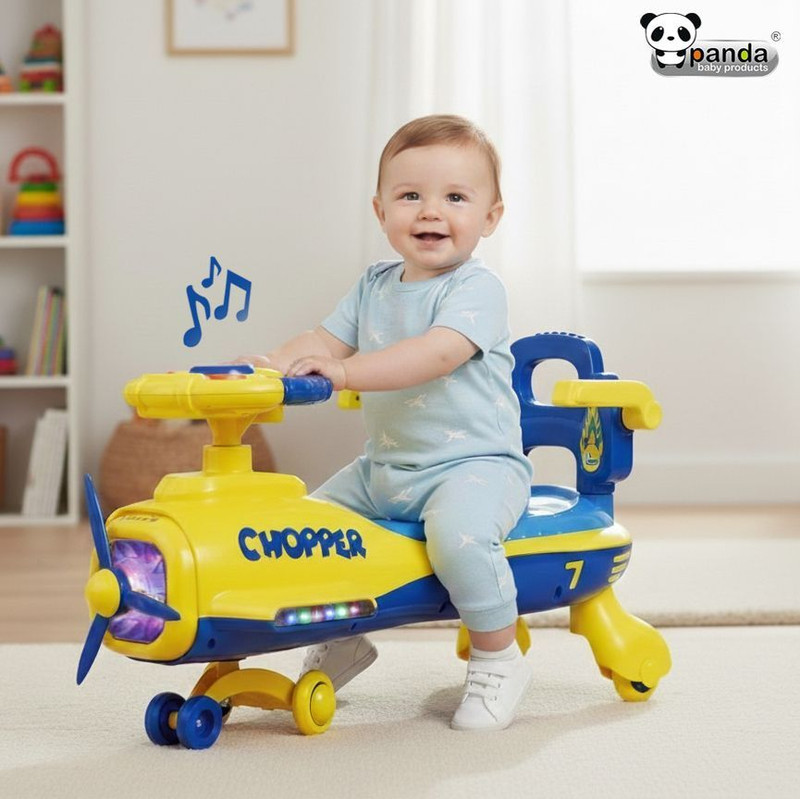 PANDA BABY PRODUCTS Swing Car Chopper for Kids with Music & Horn Steering Light Rideons & Wagons Non Battery Operated Ride On(Yellow)