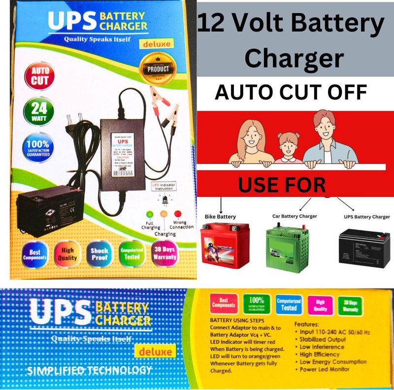Spire 12 Volt Battery charger power adapter for 12 volt battery 1A Worldwide Adaptor(Black)