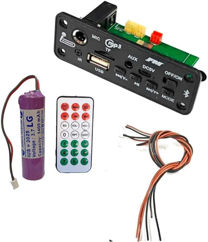DKGROW Bluetooth MP3 Module with Remote 2400mAh Battery 2 Connector Wires| USB ,MIC AUX Electronic Components Electronic Hobby Kit