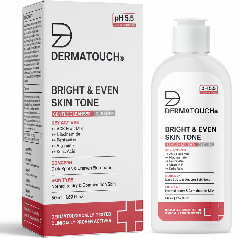 Dermatouch Bright & Even Skin Tone Gentle Cleanser | Helps Reduce Dark Spots & Uneven Tone | pH 5.5 Daily Face Wash(50 ml)