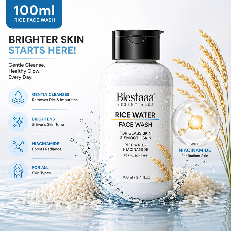 blestaaa essentialss Rice  With Rice Water & Niacinamide for Glass Skin Men & Women All Skin Types Face Wash(100 ml)