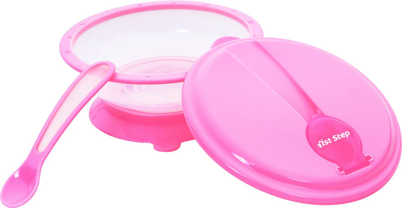 1st Step BPA Free Polypropylene Microwave Friendly Feeding Bowl With Spoon - Food Grade Plastic(Pink)
