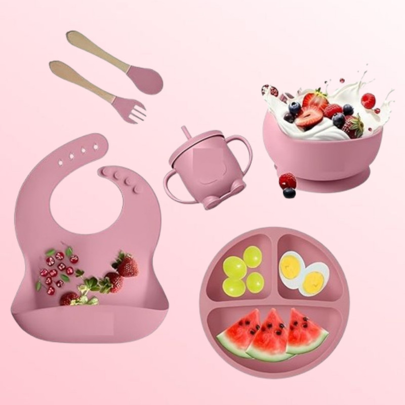 Dipdark 6PC_Toddler Mealtime Set Complete Feeding Accessories Combo  - Silicone(Multicolor)