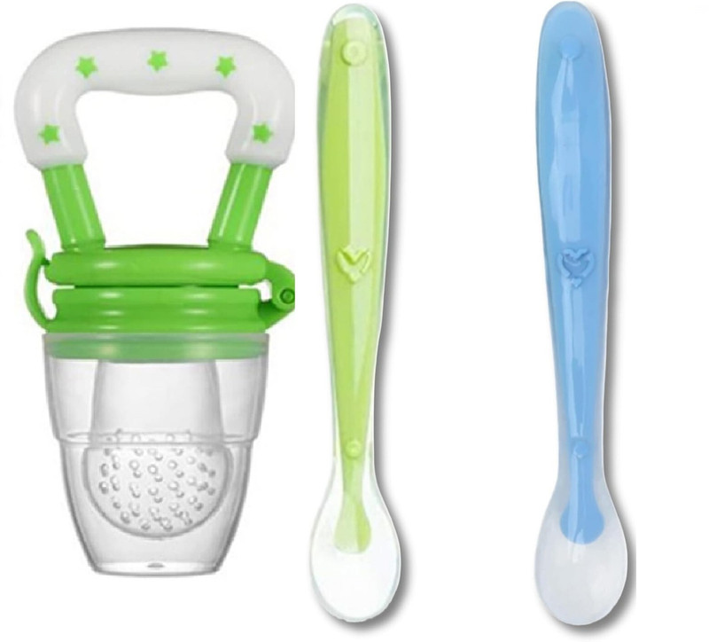 NXGTYA 2pc Baby Feeding Spoons & Fruit Food Feeder (Combo Pack of 3) - Silicone(Multicolor)