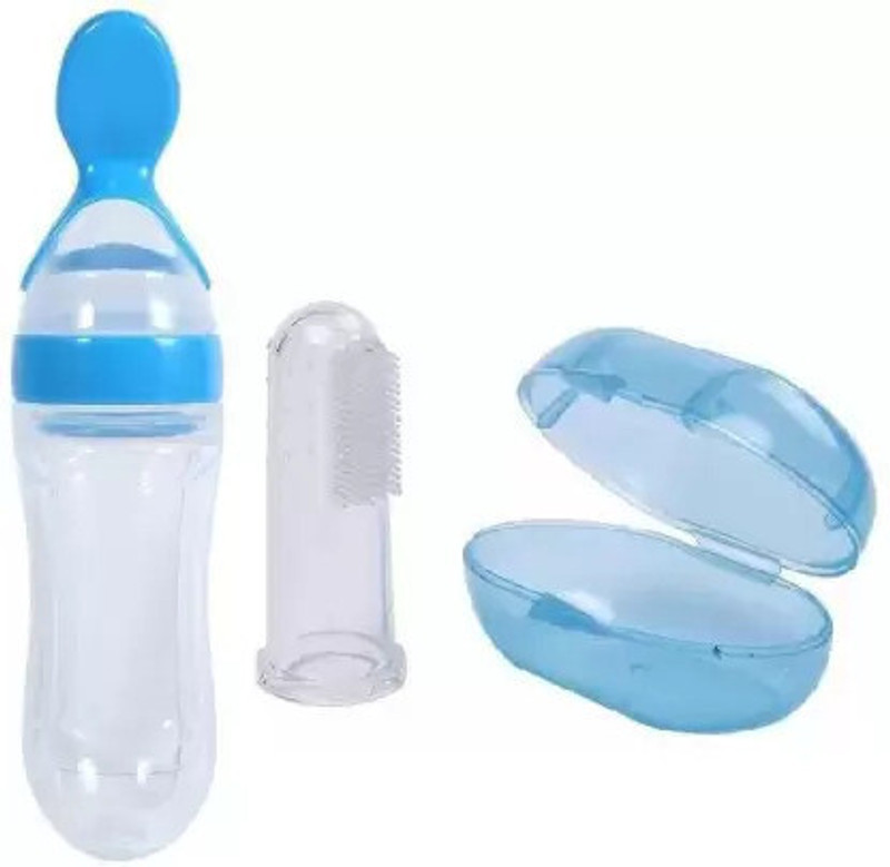 NXGTYA New Baby Fedding Utensils Combo of Milk bottle,Feeder,Teether for Baby Care. - Plastic, Silicon(blue4)