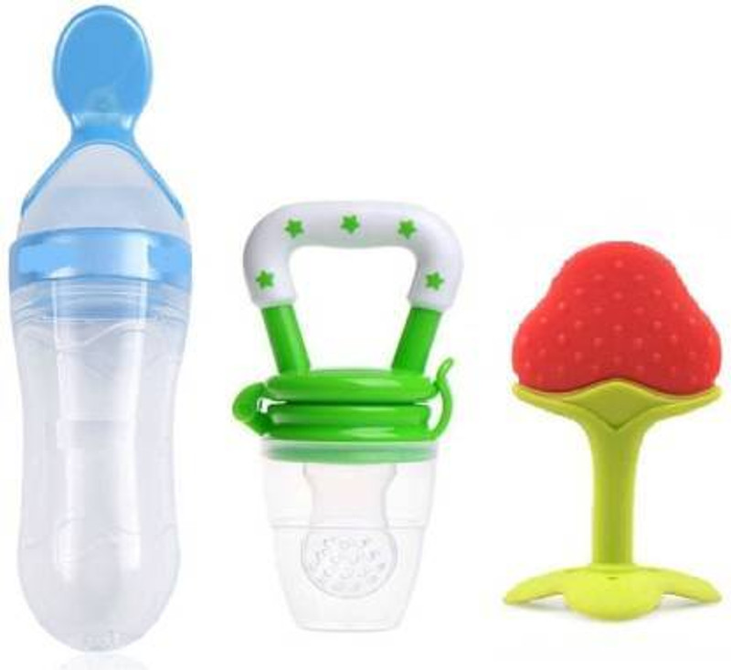 Saraswati kart Baby Fruit Nibbler, Teether & Spoon Feeder For feeding Fruit Shape (Pack of 2)  - Silicone(Blue)