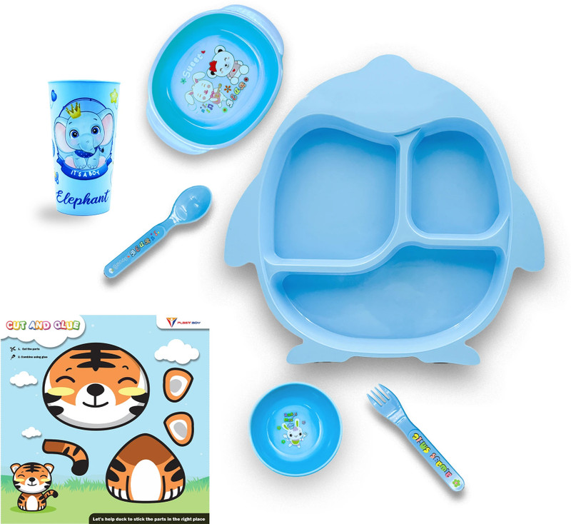 Plast Boy LLP Wild Club Baby Plate Tray Set - Polypropelyne(Blue)
