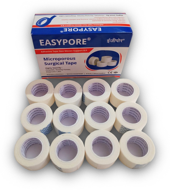 EASYPORE Surgical Microporous Paper Tape 1 inch For Dressing (Pack of-12pcs First Aid Tape(Pack of 12)
