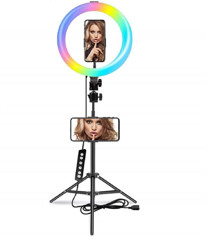 shipsify 10inch Selfie RGB Ring Light with Tripod Stand LED Dimmable for Live Stream Ring Flash(Black, White)