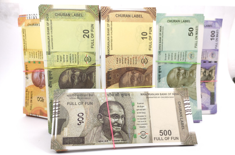 BBS DEAL Indian Rupees Duplicate Money Fake Currency Notes Dummy Rupee Bundle Money 20*6=120 note New Fake currency Note Gag Toy(Multicolor)