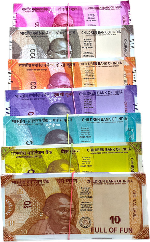 BBS DEAL Fake Notes (70 Nots) 10, 20, 50, 100, 200, 500, 2000 Playing Learn Money Skills New Fake currency Note Gag Toy(Multicolor)
