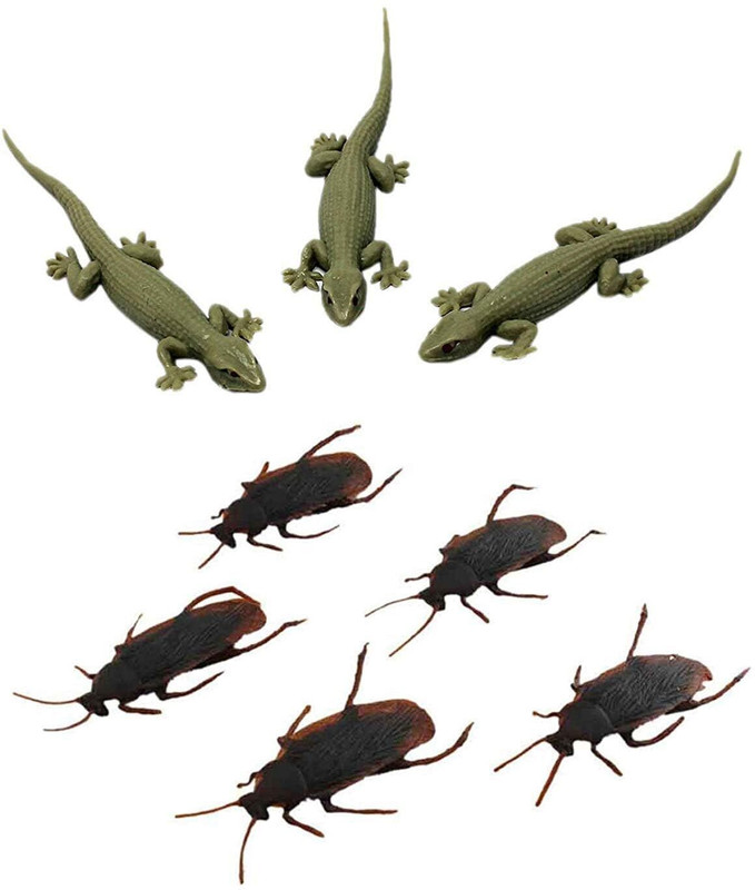 AGC Fake Cockroach and Lizard Fun Prank Toys (Skin) (Pack of 3 Lizard, 5 Cockroach) Stress Relief Toy Gag Toy(Brown)