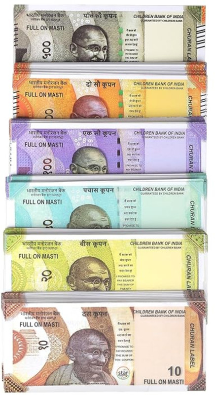 CARLY Combo (9 Each x 7=63 Nakli Note) Playing Indian Currency Notes for Fun Paper note Gag Toy(Multicolor)