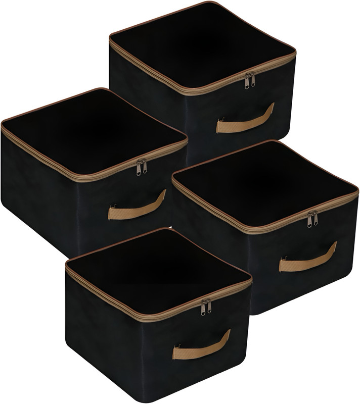 ByHayat Underbed Storage/ Space Saver Bag (Black-Biege) Pack of 3 Poly-canvas Laundry Bag(Black, Beige)
