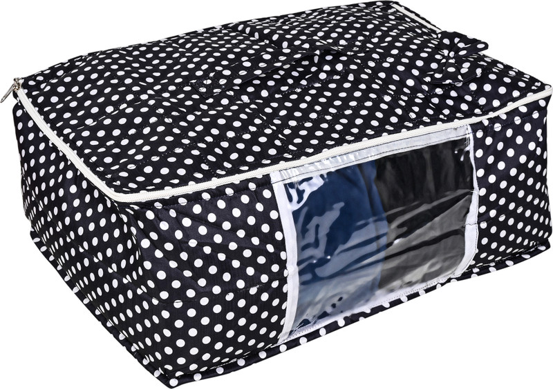 ATHNICX Quilted 3 Layered Foldable Saree Covers/Clothes Storage Bag Blend Cotton Laundry Bag(Black & White)