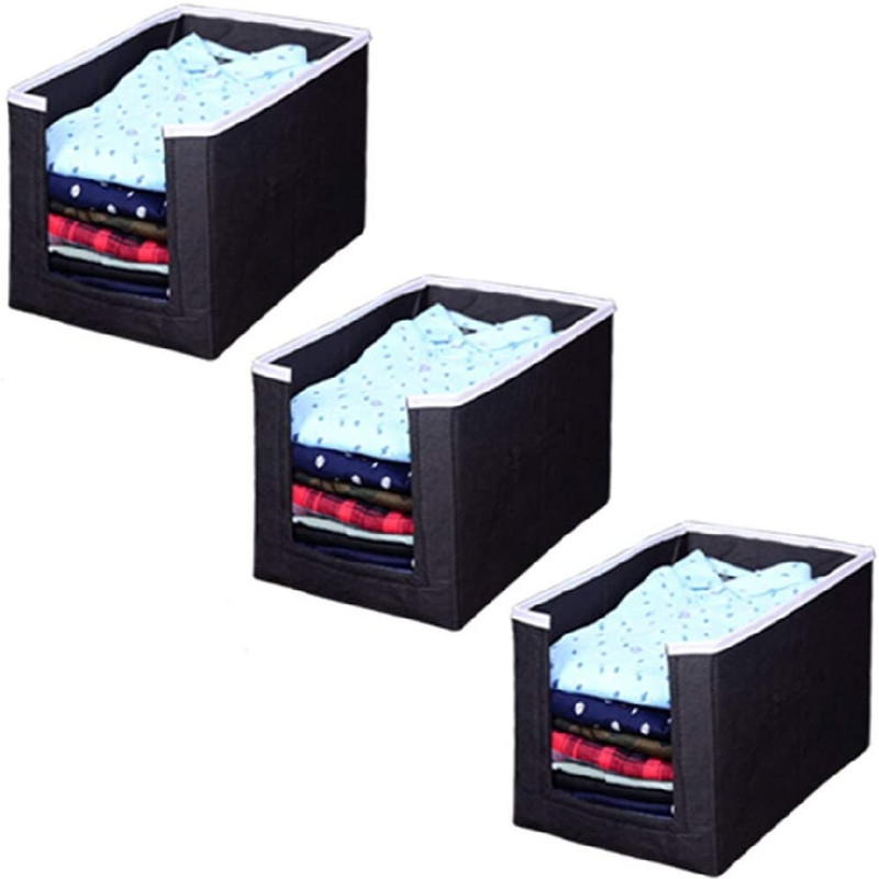 somil enterprises Self cloth Organizer Shirt Stacker set of 3(Black)