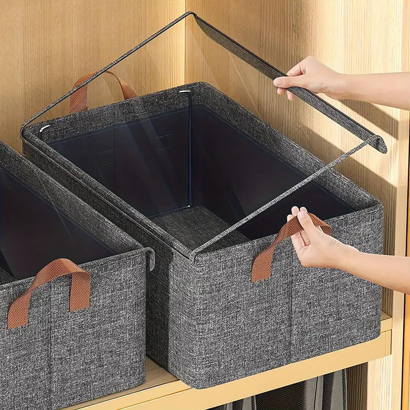 NILKANTHIND Polyester Foldable Cloth Storage Basket with Lid Large Clear Stackable Storage Box Storage Basket(Pack of 1)