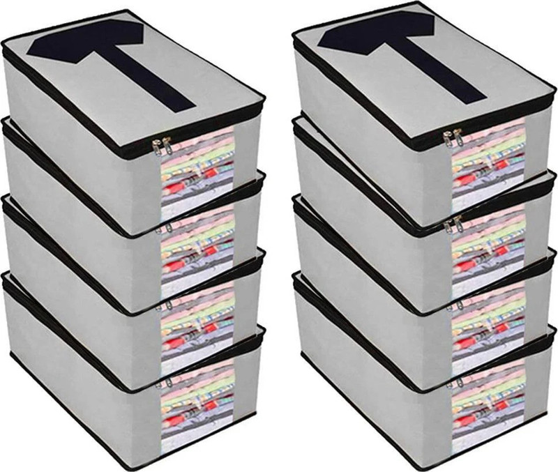CHAMPARAN Storage Organizers Plain Set of 8 Mens Shirt Covers for wardrobe Cotton Laundry Bag(Grey)