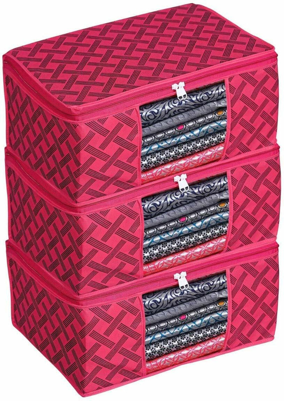 Sameer Enterprises 3 pink check saree cover Linen Laundry Bag(Multicolor)
